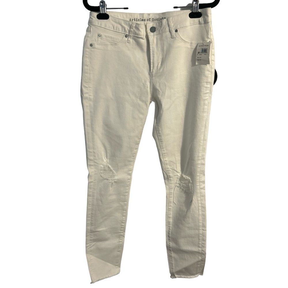 Articles of Society Sarah Skinny Jeans Whitehall Distressed White Size 29